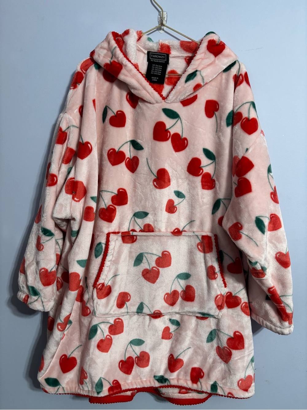 Women’s Pink Cherry Hooded Plush hoodie